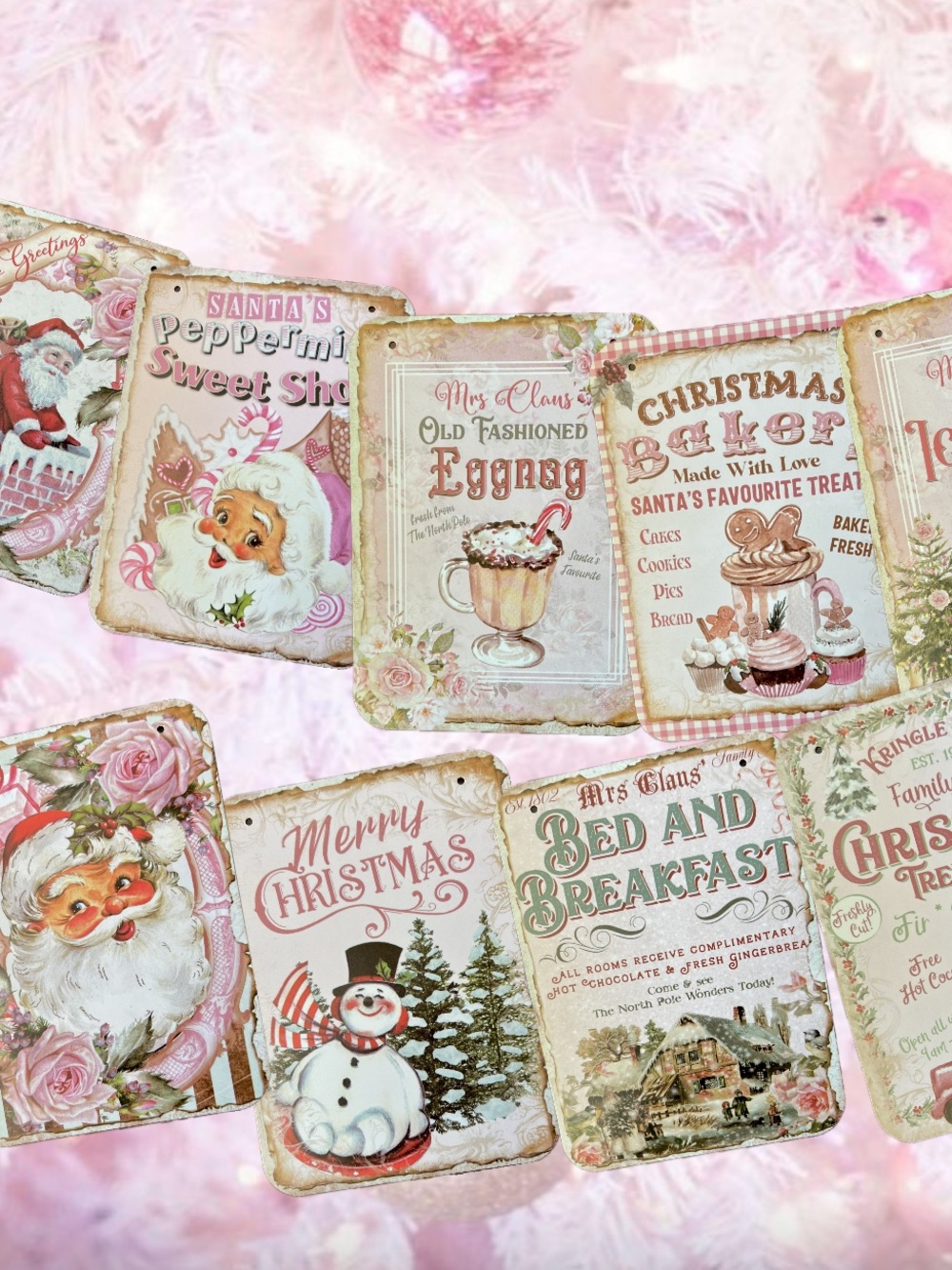 Pink Christmas Decorations
Vintage Style Santa Claus Banner Merry Christmas